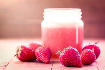Sweet color of strawberry on strawberry juice background