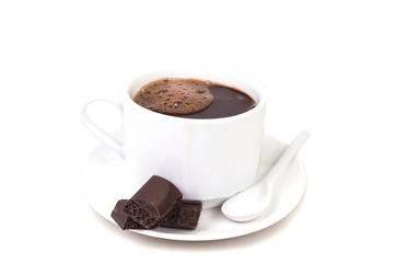 delicious hot chocolate drink with two pieces of chocolate