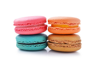 Colorful macaroons on white background
