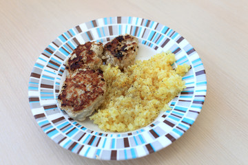 Homemade meatballs with rice