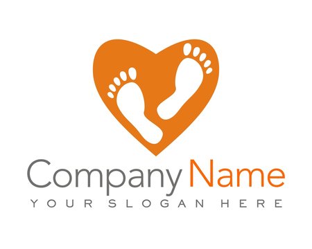 footmark trail foot heart love orange logo vector