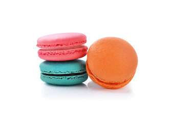 Colorful macaroons on white background