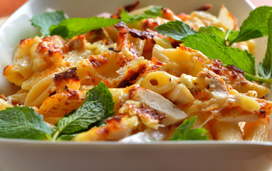 Lemon chicken pasta in a bowl