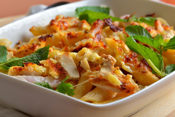 Lemon chicken pasta in a bowl