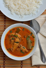 Trevally jest fish curry with white rice