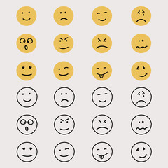 Set of hand drawn emoticons or smileys.