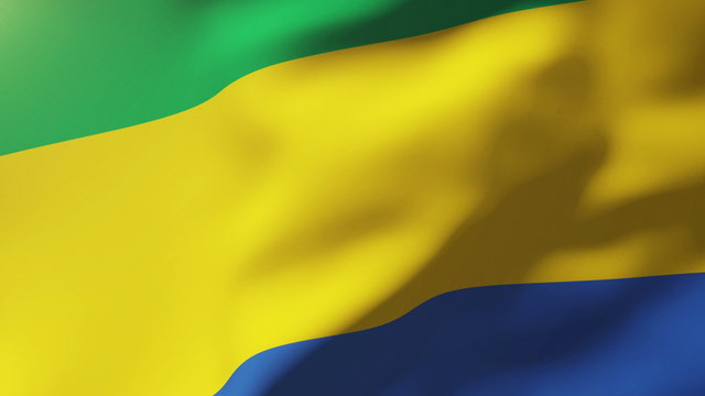 Gabon flag waving in the wind. Looping sun rises style