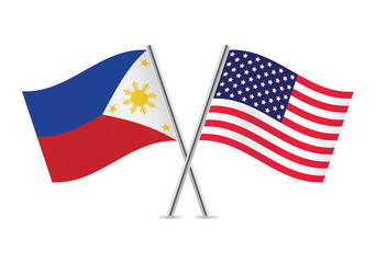 Philippines and American flags. Vector illustration.
