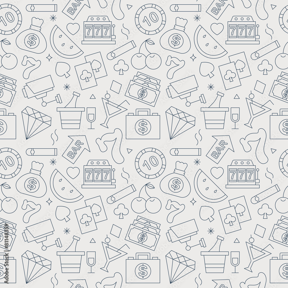 Sticker casino line icon pattern set