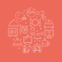 hotel line icon circle set