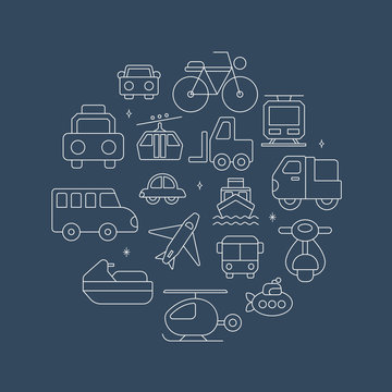 transportation line icon circle set