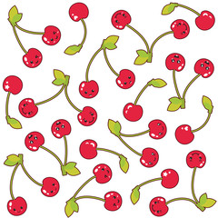 Summer cherry seamless pattern kawaii style vector