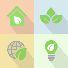 Green energy icons poster flat