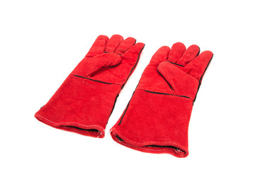 Heavy-duty red gloves.