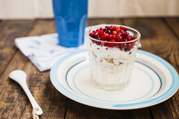yogurt with muesli and cowberry