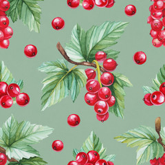 Seamless pattern with watercolor illustration of red currants - 81151128