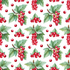 Seamless pattern with watercolor illustration of red currants