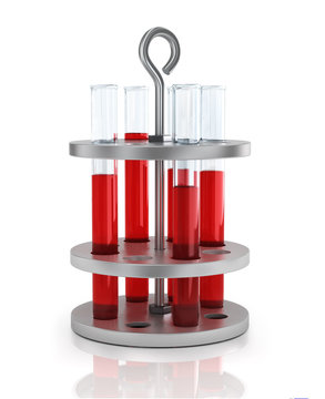 test tubes with blood on a stand