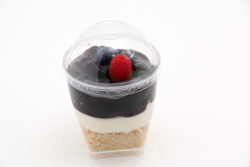 Dessert food blueberry  panacota and wild berry trifle.