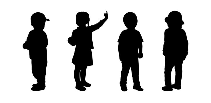 children standing silhouettes set 1
