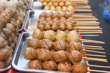 grilled meatballs in the market