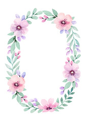 Watercolor floral frame. Perfect for greeting card or invitation