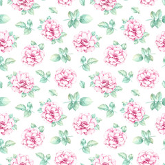 Seamless pattern with pencil drawings of flowers