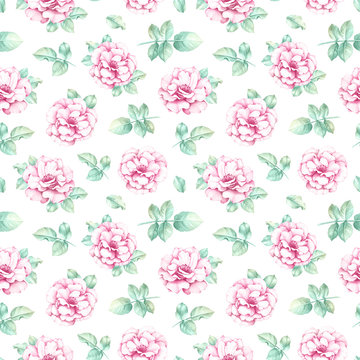 Seamless pattern with pencil drawings of flowers