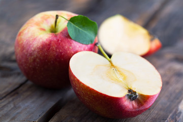 Apples on a wooden table.