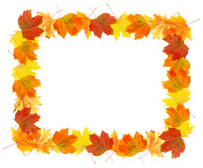Frame of autumn leaves isolated on white
