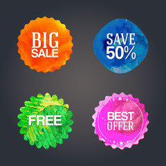 Watercolor hand drawing sale label set