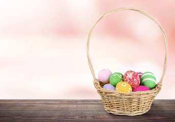 Brown. Easter eggs and basket isolated