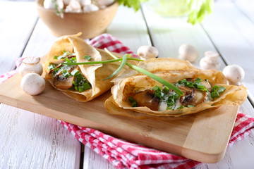 Pancakes with creamy mushrooms