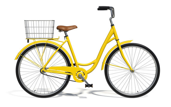 Yellow Vintage Style Bike isolated on White Background. Side View	