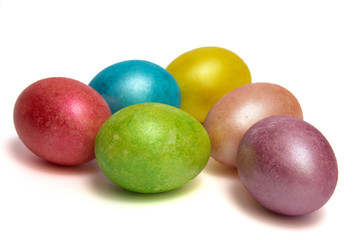 Easter colored eggs  on white bacground