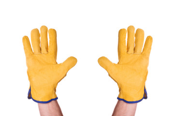 Construction Engineer Giving Up, Hand Raised in the Air