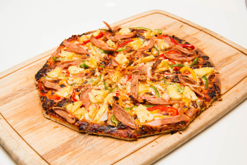 Hot Pizza on the wooden board