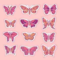 Plakat Set of Butterflies Decorative Isolated Silhouettes in Vector