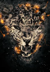 Foto op Canvas Leopard in fire © byrdyak