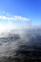 Hydroelectric power plant in winter