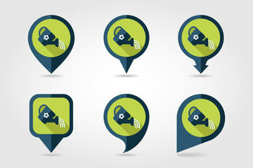 Watering can flat mapping pin icon with long shadow