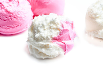 Scoop of ice cream isolated on white background macro