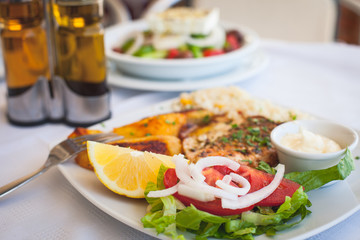 Grilled salmon and vegetables