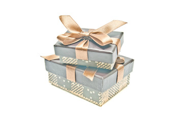 two brown gift boxes on white