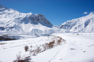 Fototapeta na wymiar Wintertime in Spiti Valley, Himachal Pradesh, India