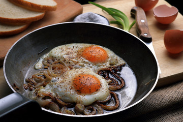 Fried eggs in the frying pan