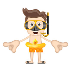 Ben Boy Funny diver with swim ring cartoon illustration