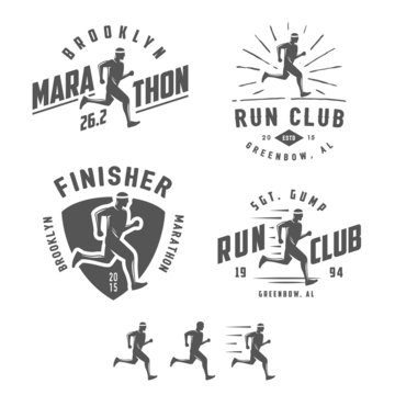 Set of vintage running club labels, emblems and design elements