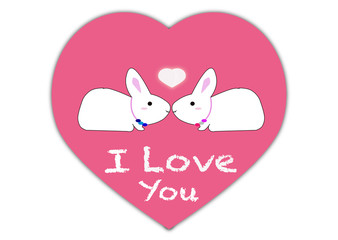 I love you message with rabbits and heart