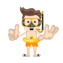 Ben Boy Funny diver with swim ring cartoon illustration